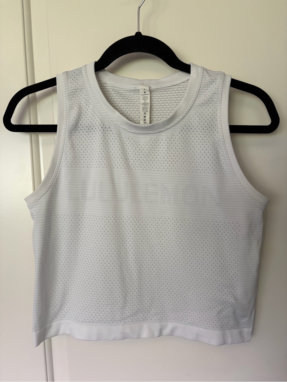 lululemon White Perforated Crew Neck Training crop top